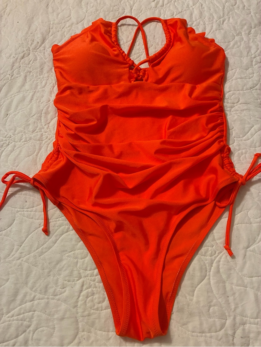 Blooming Jelly Bright Orange One-Piece Swimsuit with Adjustable Side Ties